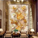 3D立体欧式玄关壁纸 大型壁画过道走廊无缝墙布 浮雕墙纸金色玫瑰
