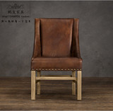 实木高档橡木餐椅美式乡村风格外贸单人椅子扶手椅法式沙发椅餐厅