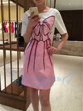 正品代购 Moschino 16春夏可爱芭比蝴蝶结显瘦中长款T恤连衣裙