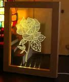 玫瑰花3D立体光影纸雕灯卧室小夜灯麋鹿灯创意生日礼物实礼品台灯
