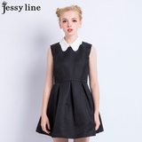 jessy line2016春装新款 杰茜莱纯色百搭显瘦假领拼接无袖连衣裙