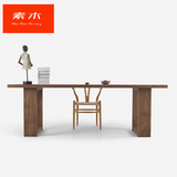 北欧实木餐桌现代简约榆木原木餐桌办公桌会议桌长桌工作台长方形