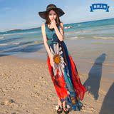 2016夏季波西米亚沙滩裙海边度假韩版修身显瘦连衣裙印花雪纺长裙