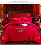 诗晨高档婚庆刺绣四件套大红结婚床上用品纯棉多件套1.8床2.0床