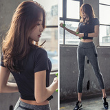 韩国显瘦晨跑夏季女运动套装健身服套装夜跑步弹力速干短袖瑜伽服