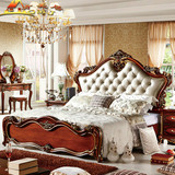 欧式床 卧室套装组合 成套家具双人床 衣柜梳妆台 深色美式真皮床