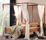 东南亚风格槟榔胡桃色实木家具架子床 新中式现代四柱床1.8双人床