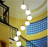 包邮现代简约奶白LED玻璃圆球形吊灯单头三头餐厅楼梯服装店酒吧