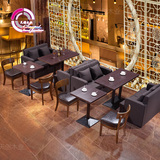 火锅甜品奶茶店实木桌椅西餐咖啡厅布艺卡座沙发组合单双人果绿色