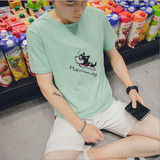夏季男士青少年韩版T恤套装日系港风夏天学生五分裤短裤潮男套装