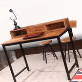 丹尼亚北欧实木书桌美式工业风铁艺办工桌简约创意复古做旧电脑桌