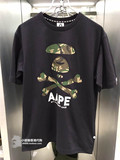 7折 AAPE 香港代购 16夏 猿人头迷彩叉字母印花 纯棉短袖 T恤2615
