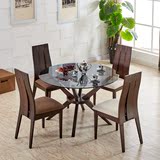 北欧 钢化玻璃餐桌圆桌 餐桌椅组合 现代简约饭桌 榉木实木餐台