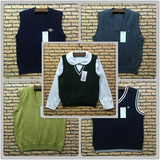 日本藏蓝色学生V领羊毛编织马甲男女学生制服纯色针织背心包邮1