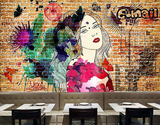 复古怀旧墙纸壁画客厅背景墙沙发壁纸个性涂鸦彩绘美女餐厅酒吧