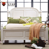 美式乡村田园床 全实木卧室简约中式双人床 白色橡木1.5 1.8米床