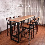 美式铁艺实木吧台家用靠墙高脚桌椅隔断 酒吧桌复古吧椅凳高脚椅