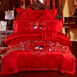 婚庆四件套大红色纯棉结婚六七八九件套全棉床单被套1.8m床上用品