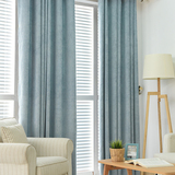 简约现代北欧雪尼尔蓝色全遮光布窗帘成品落地窗客厅飘窗隔热卧室