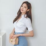 韩国代购正品新款夏季修身白衬衫女款短袖韩版套头紧身t衫上衣潮