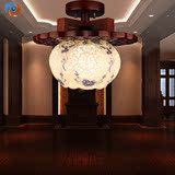 中式过道玄关走廊灯 木质实木创意陶瓷吸顶灯 走道镂空陶瓷灯圆形