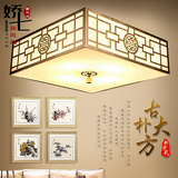 新中式吸顶灯正方形铁艺布艺花格卧室客厅餐厅酒店灯具中国风灯饰