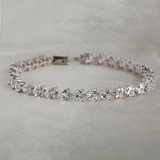AOLA爱心形满钻925银镀铂金仿真钻石手链 女饰品韩版时尚正品