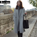 2016韩版新款宽松呢子大衣秋冬季女士中长款直筒宽松羊绒毛呢外套