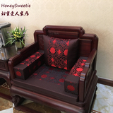 红木沙发坐垫 中式椅子防滑餐椅定制实木仿古典加厚高档布艺靠垫