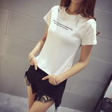 夏季新款2016韩版短袖t恤女宽松显瘦圆领短款学生简约上衣打底衫