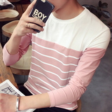 2016秋季韩版青少年长袖T恤男纯棉圆领学生修身条纹体恤打底衫潮