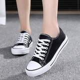 夏季新款黑色帆布鞋女 韩版平跟低帮布鞋学生球鞋平底白色休闲鞋