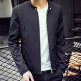 秋季新品纯色韩版长袖夹克男士薄款青年外套潮流宽松立领商务上衣