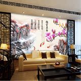 中式水墨大型壁画 山水画鸟语花香客厅卧室电视沙发背景墙纸壁纸