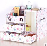 韩国木质桌面化妆品收纳盒大号首饰盒带抽屉式梳妆台整理盒制包邮