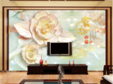 3d立体仿浮雕玉雕玫瑰花 大型壁画客厅电视背景墙纸壁纸家和富贵