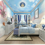 蓝天白云热气球壁纸男女孩小孩儿童房卧室背景墙纸手绘卡通壁画
