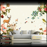 欧式3D立体无缝壁画手绘花卉鹿清新电视背景墙壁纸客厅沙发墙纸布