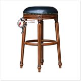 新古典美式乡村实木家具 餐厅皮吧椅吧凳欧式简约铆钉雕花高脚凳