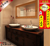 现代中式橡木实木洗漱台大理石台面落地式浴室柜组合卫浴柜洗手盆