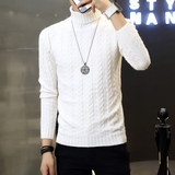 冬季韩版高领可翻羊毛衫青年套头打底衫纯色修身针织粗线男士毛衣