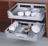 太空铝铝合金橱柜拉篮厨房抽屉式双层碗篮碗碟架包邮