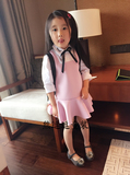 熊逗逗童装 韩国品牌2016春季新款女童学院风拼接连衣裙 童装裙子