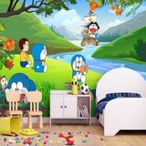 大型儿童房卧室ktv主题壁画哆啦a梦卡通壁纸3d立体机器猫背景墙纸