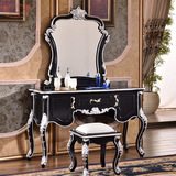 欧式梳妆台卧室梳妆台全实木梳妆台简约法式小户型化妆台桌黑色