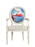 美式简约带扶手餐椅欧式圆背单人休闲椅大鱼图案个性书椅形象椅子