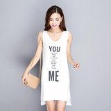 夏季新款韩版女装中长款无袖背心T恤薄款连衣裙字母针织打底衫潮