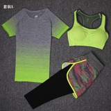 瑜伽服套装女跑步运动修身短裤三件套大码宽松健身房假两件裤夏季