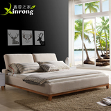 实木床布艺可拆洗双人床现代简约北欧婚床1.8米小户型棉麻软体床