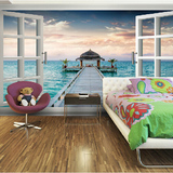 客厅沙发背景影视墙墙纸壁画卧室欧式壁纸3d立体墙布马尔代夫风景